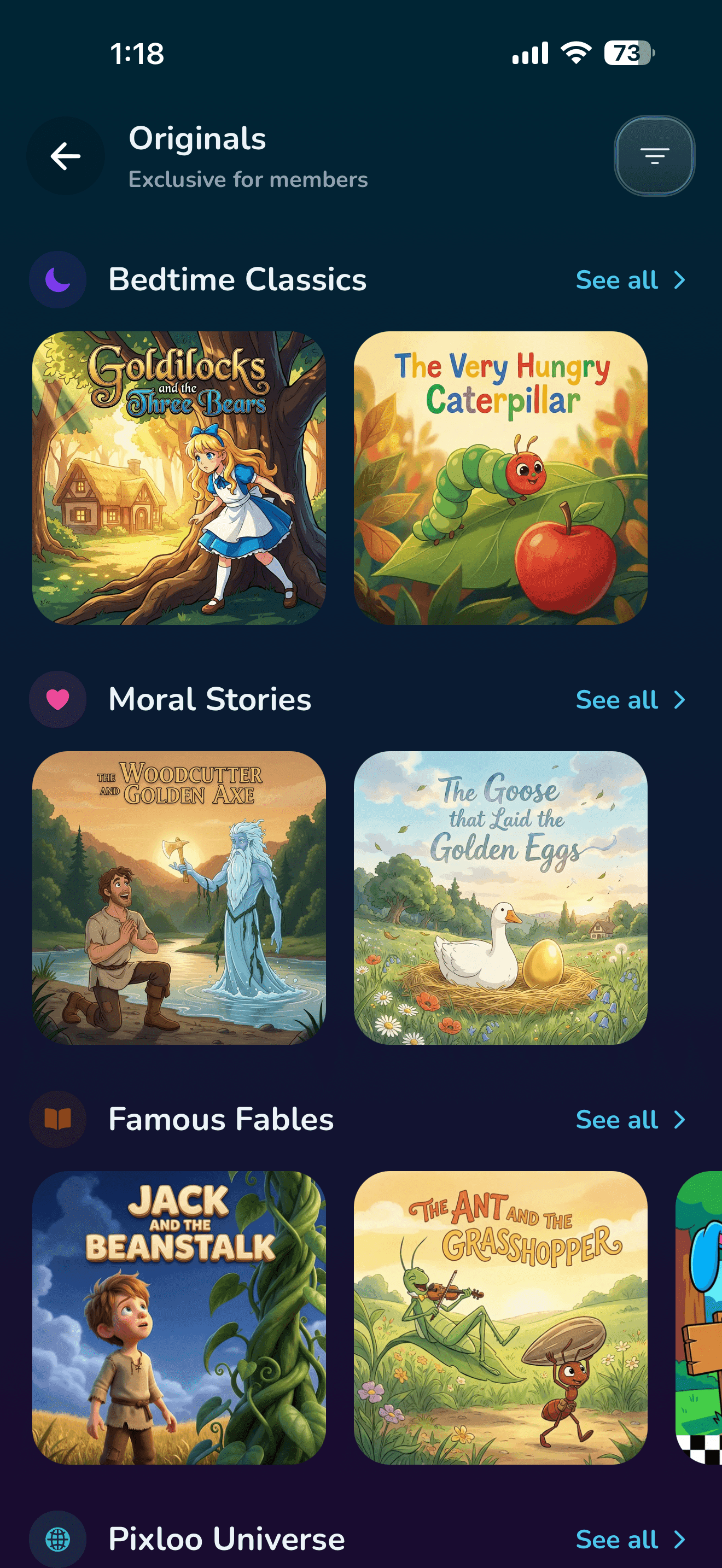 Pixloo App - originals Screen