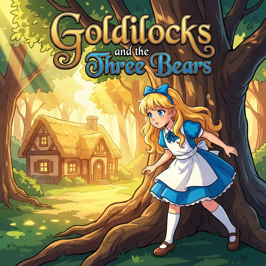 Classic fairy tale storybook cover for Goldilocks and the Three Bears - Curiosity and adventure story