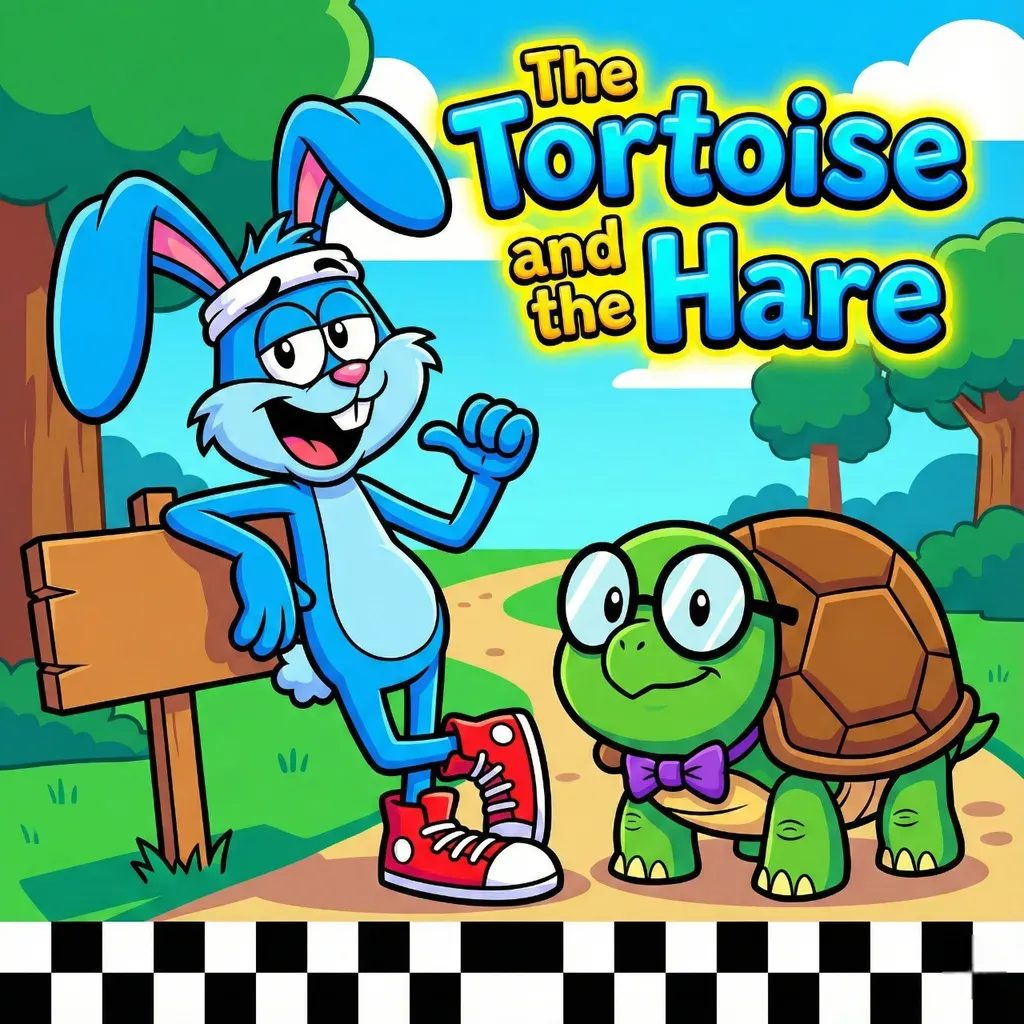 Life lesson storybook cover for The Tortoise and the Hare - Perseverance and wisdom fable