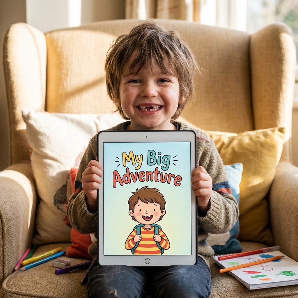 A child proud of their created story